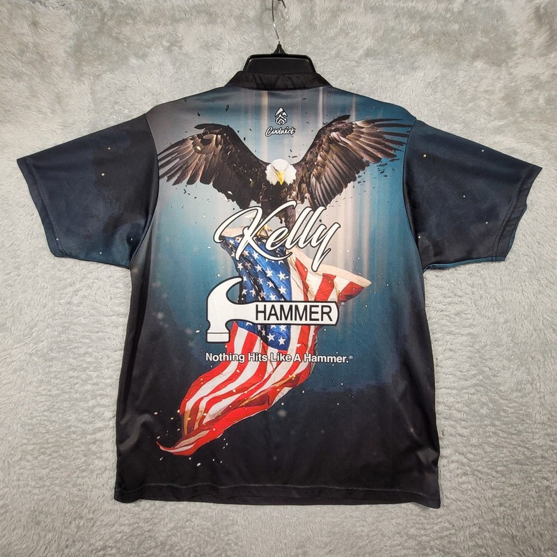 Coolwick Hammer Bowling Jersey Mens Large Eagle American Flag Patriotic KELLY gallery