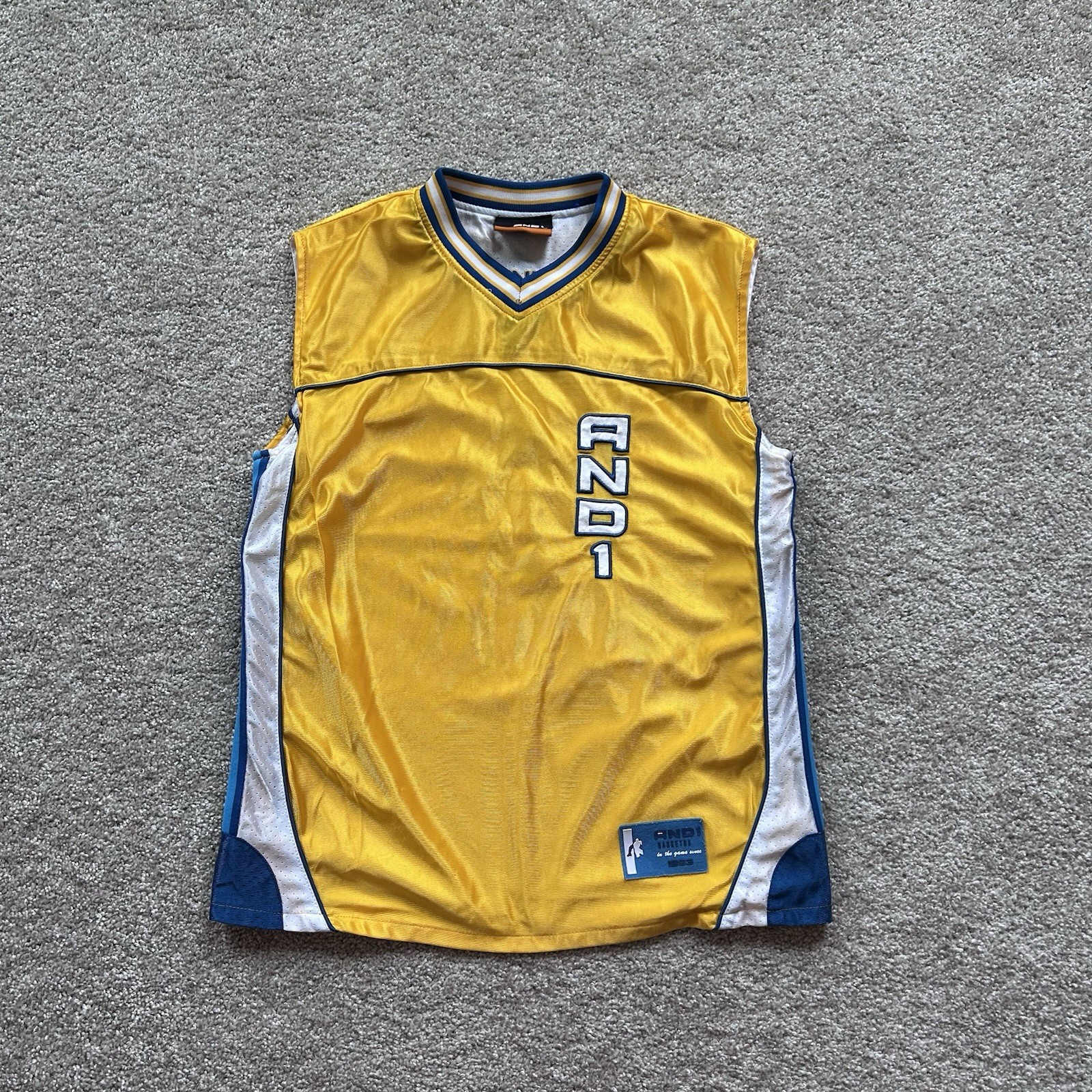 Vintage Men’s AND1 Reversible Basketball Jersey Yellow White Streetball Rare gallery