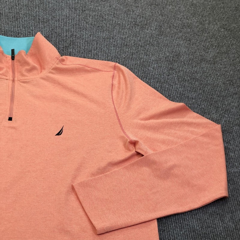 Nautica Pullover Mens Medium Orange Long Sleeve 1/4 Zip Performance Knit Top gallery