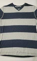 Lululemon Mens Large Heather Gray and Blue Striped V-Neck T Shirt