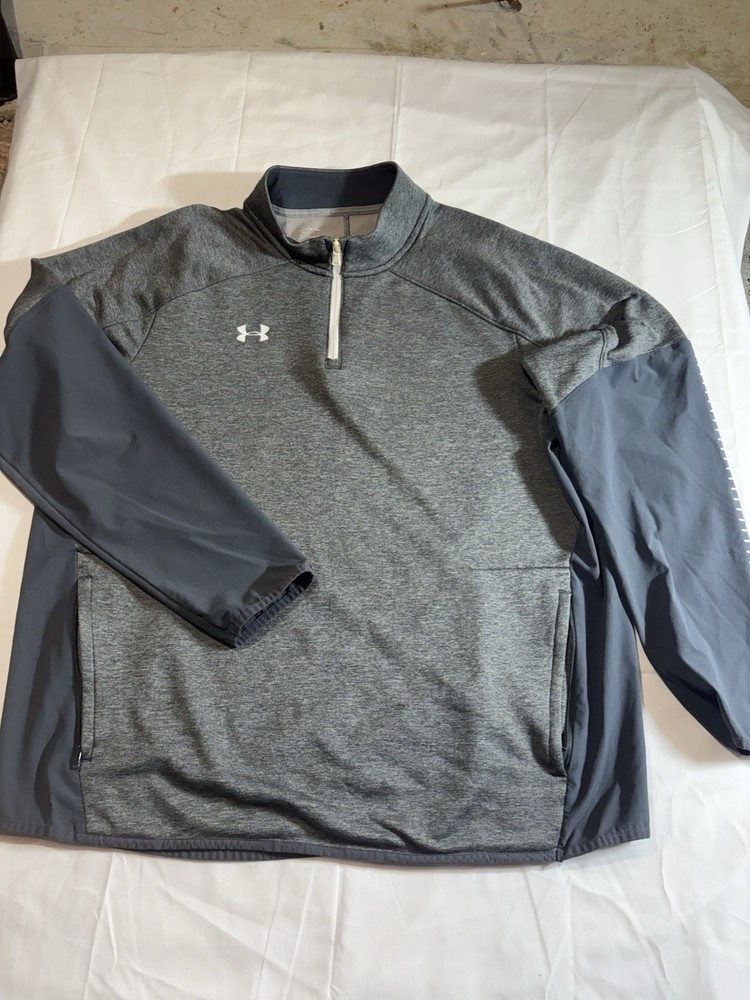 Under Armour Men's LG 1/4 Zip Mock Neck Pullover Loose Poly Tee Gray/Blue