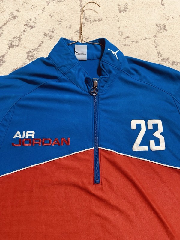 Air Jordan Blue Red 3XL 1/4 Zip Jumpman 23 Men’s Shirt Embroidery Warm Up VTG gallery