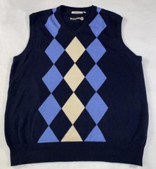 PERRY GOLF BY GLEN MUIR ARGYLE SWEATER VEST SIZE LARGE BLUE AND BEIGE