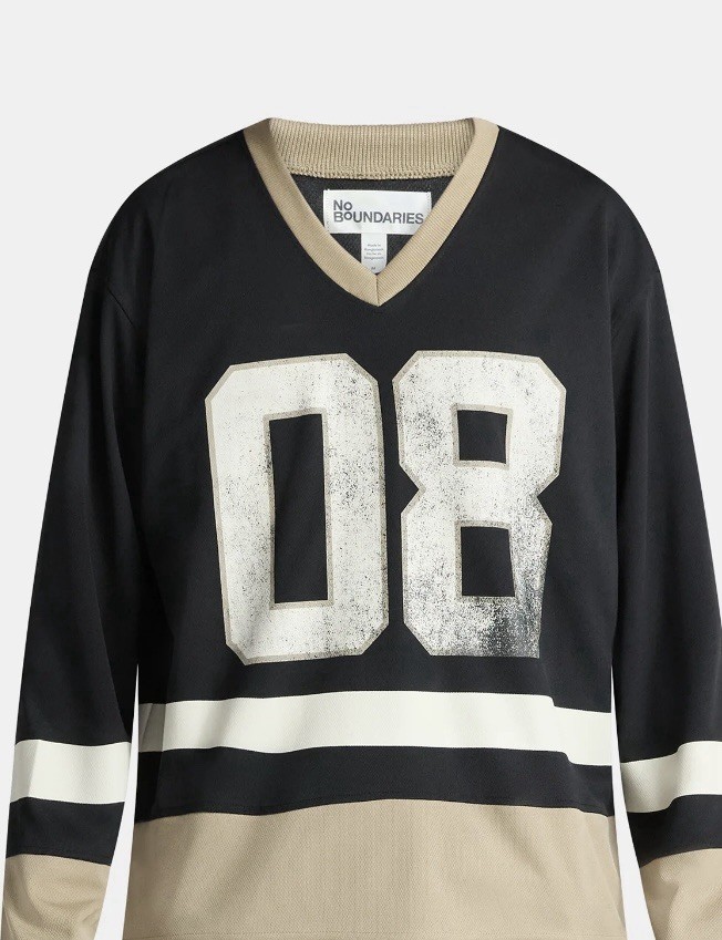 NWT No Boundaries Hockey Jersey Mens S Black Tan 08 Graphic Mesh Long Sleeve