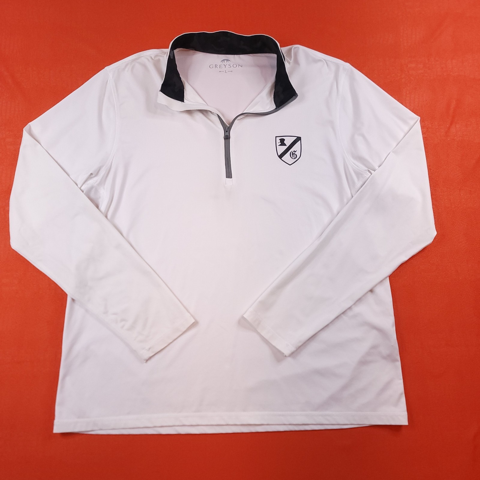 Greyson Men's Large Quarter-Zip Long Sleeve w/Crest Pullover White Black gallery