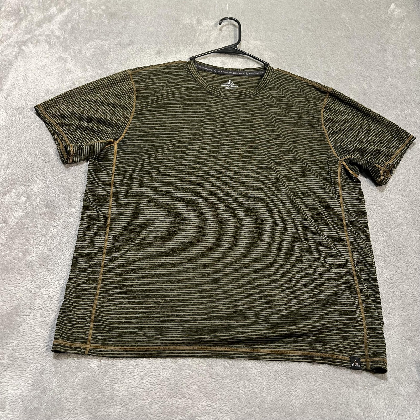 prAna Hardesty Shirt Mens XL Green Black Stripe Breathe Performance Athletic gallery