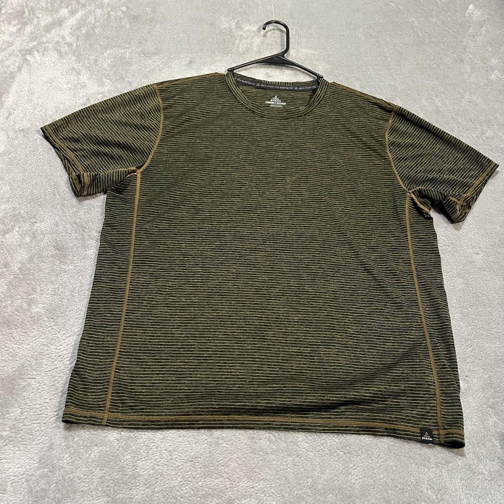 prAna Hardesty Shirt Mens XL Green Black Stripe Breathe Performance Athletic