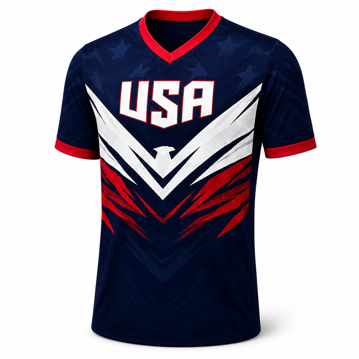 USA Patriotic Soccer Jersey V Neck Personalized Name Number Red White Blue Shirt gallery