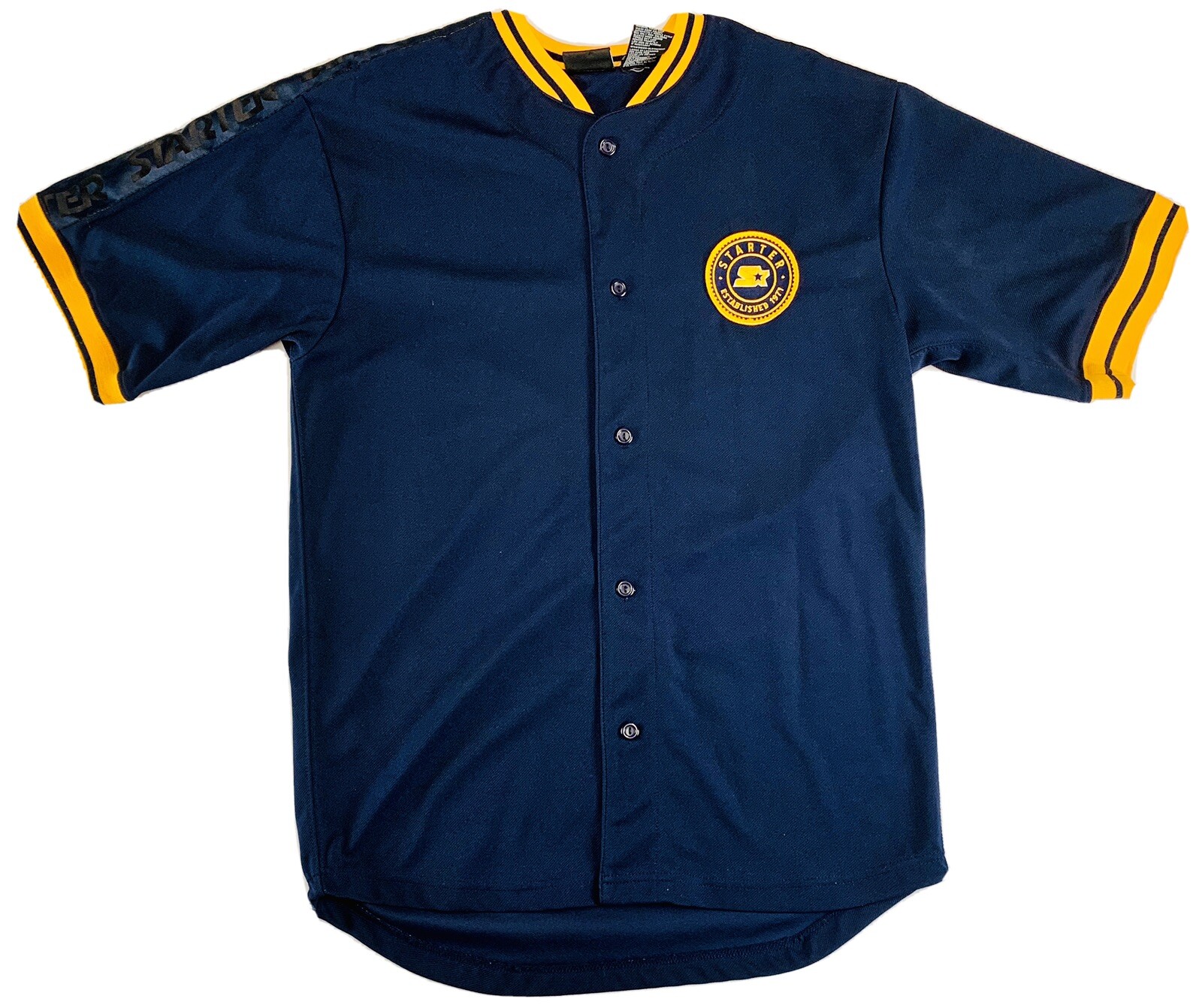 Starter Mens Baseball Jersey Established 1971 Embroidered Patch Navy Button Up S gallery
