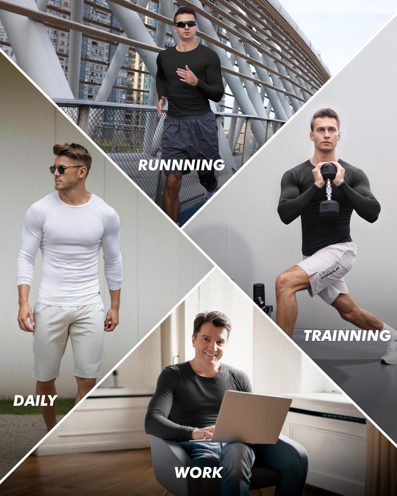 5 Pack Long Sleeve Compression Shirts for Men - Black Quick Dry Workout Base ... gallery