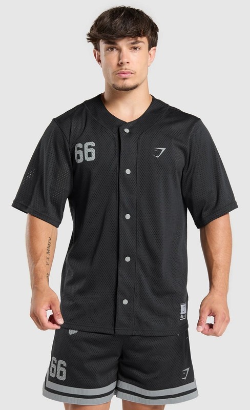 GYMSHARK 'Mesh Oversized Varsity Baseball Jersey' Men's Snap-Front Black M *NWT* gallery