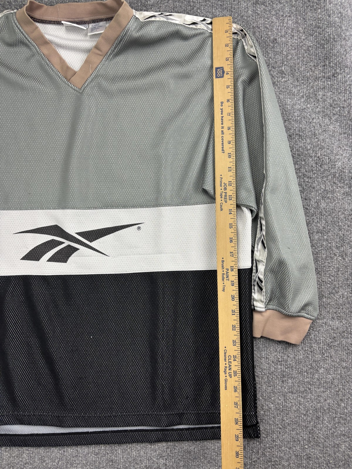Vintage Reebok Shirt Mens Large Gray Black Colorblock Mesh V Neck Jersey 90s gallery