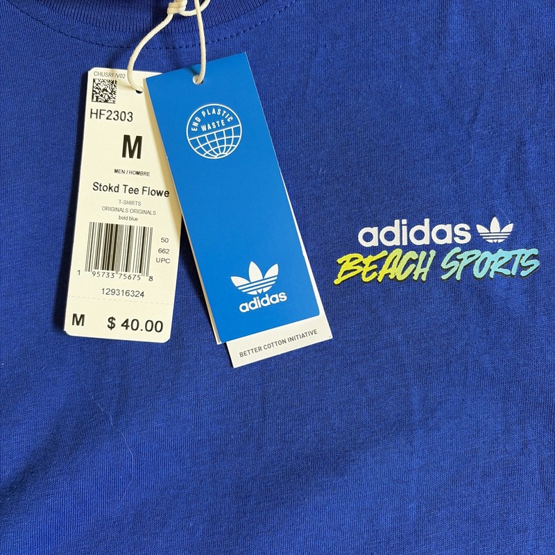 NWT Adidas Large T-Shirt Beach Sports Stoked Tee Flower Blue gallery