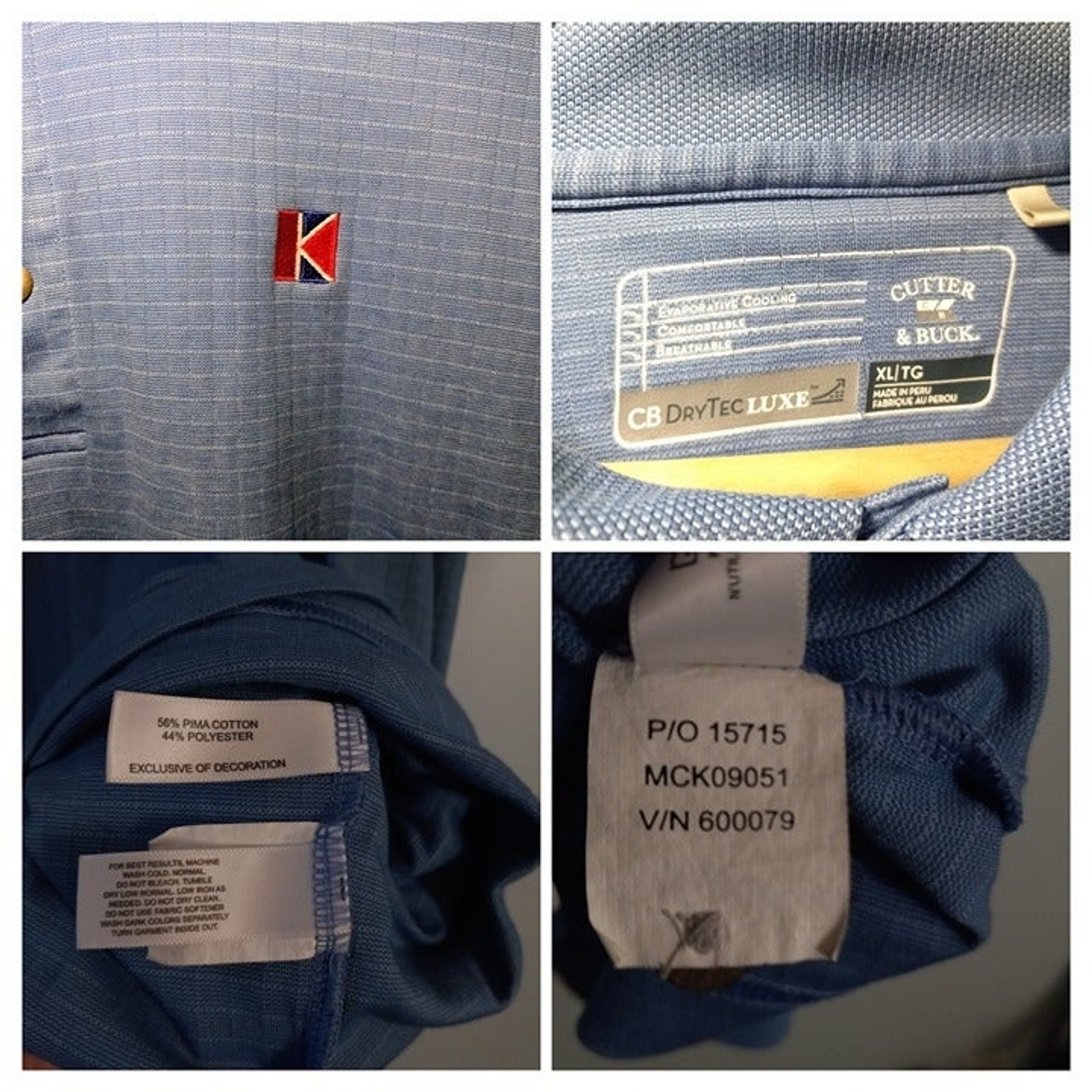 Cutter & Buck CB DryTec Luxe Jacquard Polo Shirt-X Large-Golf-Pima Cotton-Blue gallery