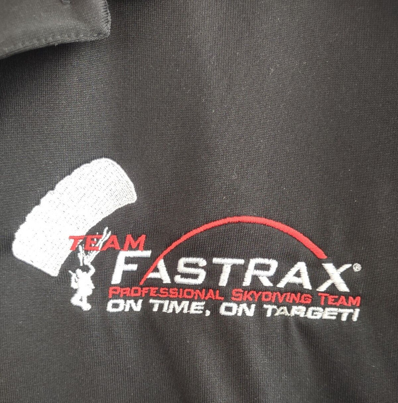 Fastrax Pro Skydiving Team On Time, On Target Polo Shirt Men's Large Black USA gallery