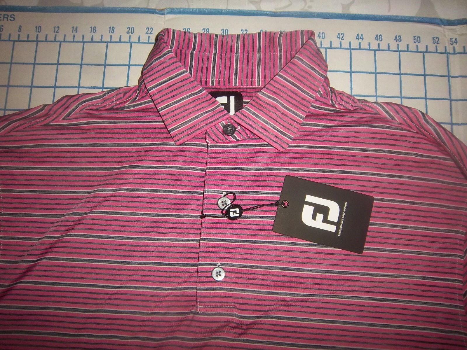 MENS LARGE INK/BLACK/WHITE STRIPED FOOTJOY FOX RUN G.C. POLO SHIRT - NWT gallery