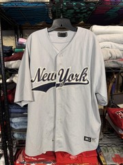 ZAM Sports Shirt Mens XL Gray New York Button Front Baseball Jersey Embroidered