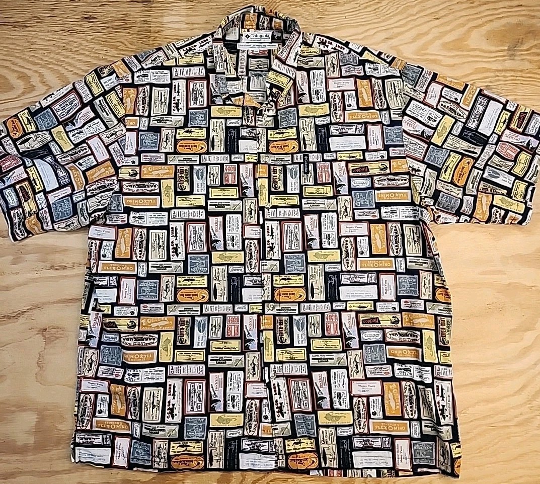Columbia Vintage All Over Lure Graphics Lightweight Short Sleeve Shirt Mens 2XL gallery