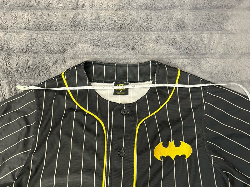 Batman DC Comics Baseball Jersey Large Black Yellow Pinstripe Button Up 00 gallery