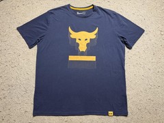 Under Armour HeatGear Project Rock Shirt Mens Large Blue Short Sleeve Bull Logo