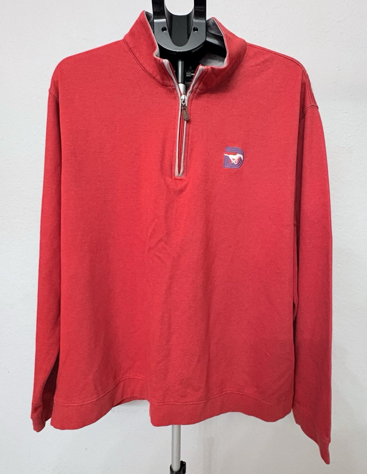 johnnie-O Red 1/4 Zip Mock Neck Pullover XX-Large SMU Mustangs Logo gallery