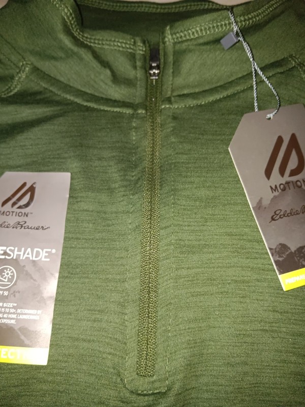 NWT Eddie Bauer Men XL Pullover Shirt FreeDry Motion 1/4 Zip Olive Green Active gallery