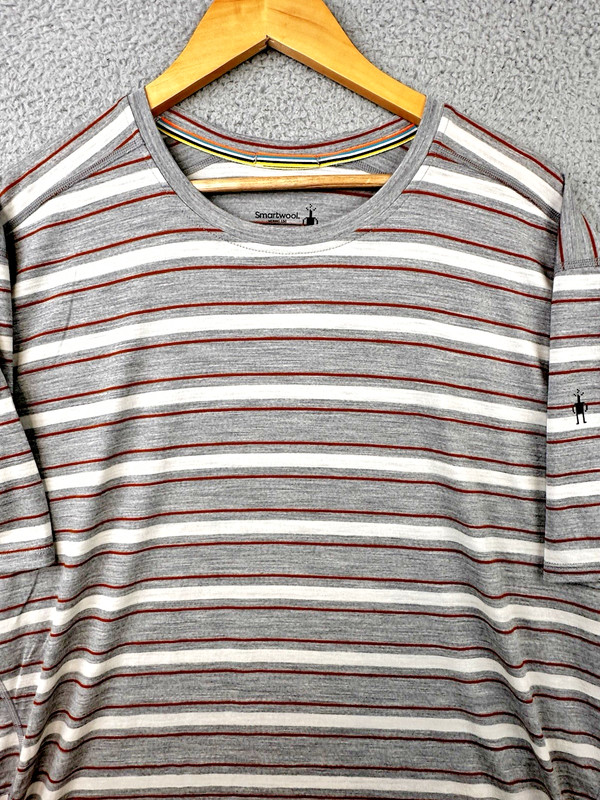 Smartwool Merino 150 T Shirt Mens XXL Gray Orange White Stripe Hiking Base Layer gallery