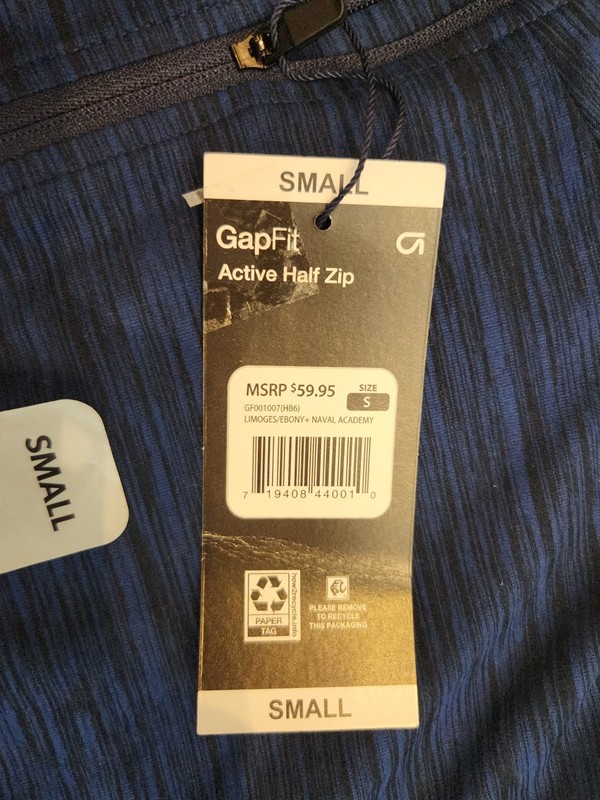GapFit Active Half Zip Men's Size Small Blue Color New With Tags MSRP $60 gallery