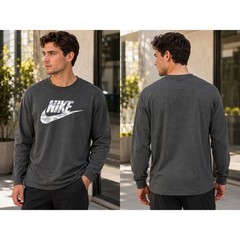 Nike THE NIKE TEE Mens Athletic Sz L Gray Long Sleeve logo Camo Camouflage Shirt