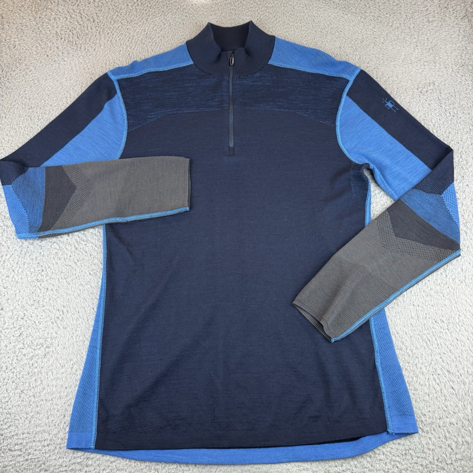 SmartWool Intraknit Mens XL Navy Blue Merino 200 Colorblock Quarter Zip Active gallery