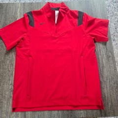 Nike Mens Red Short Sleeve Quarter Zip Pullover Training Top Large