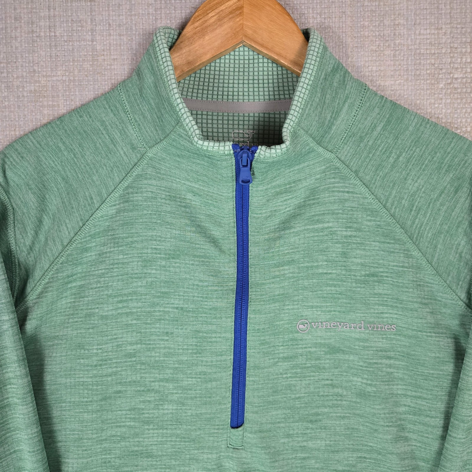 VINEYARD VINES Mens Large 1/4 Zip Performance Pullover Grid Fleece Lined Green gallery