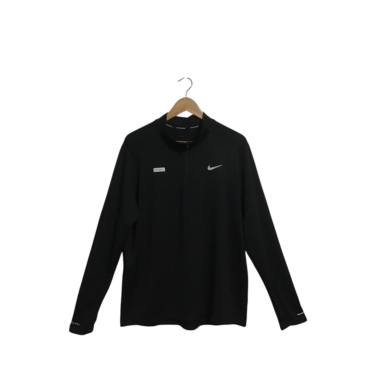 Nike 1/4 Zip Running Top Mens Medium Black Dri-FIT FB8558-010 Reflective Graphic gallery