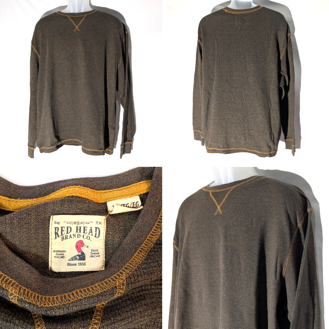 Red Head Brand Co. Men’s Thermal Long Sleeve Top Layer, Size XL Crew Neck, Brown gallery