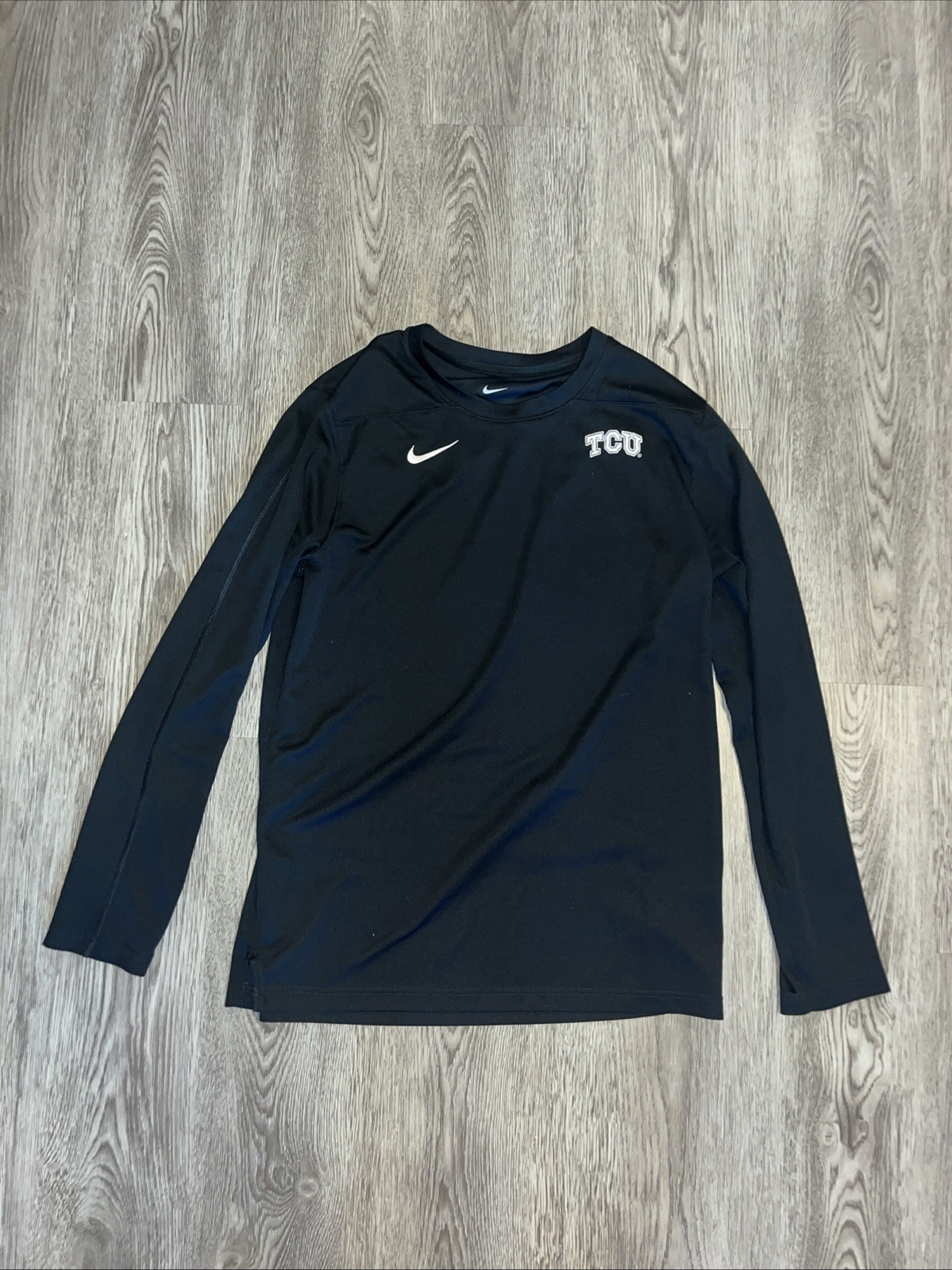 Black TCU Long Sleeve Team Issue Track Shirt DriFit Horned Frog Shirt Mens Large gallery
