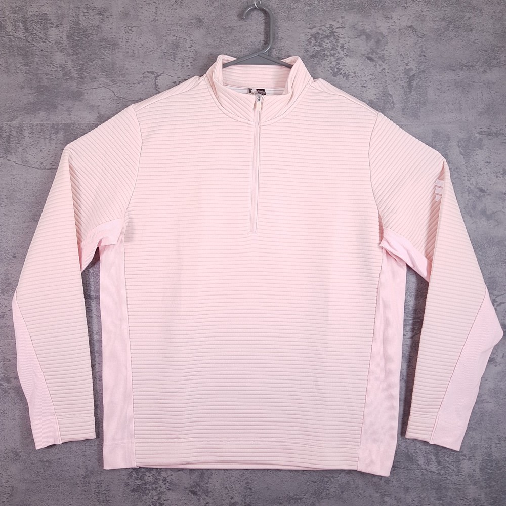 ADIDAS ULTIMATE365 DWR Textured 1/4 Zip Pullover Golf Sweater Mens LARGE Pink