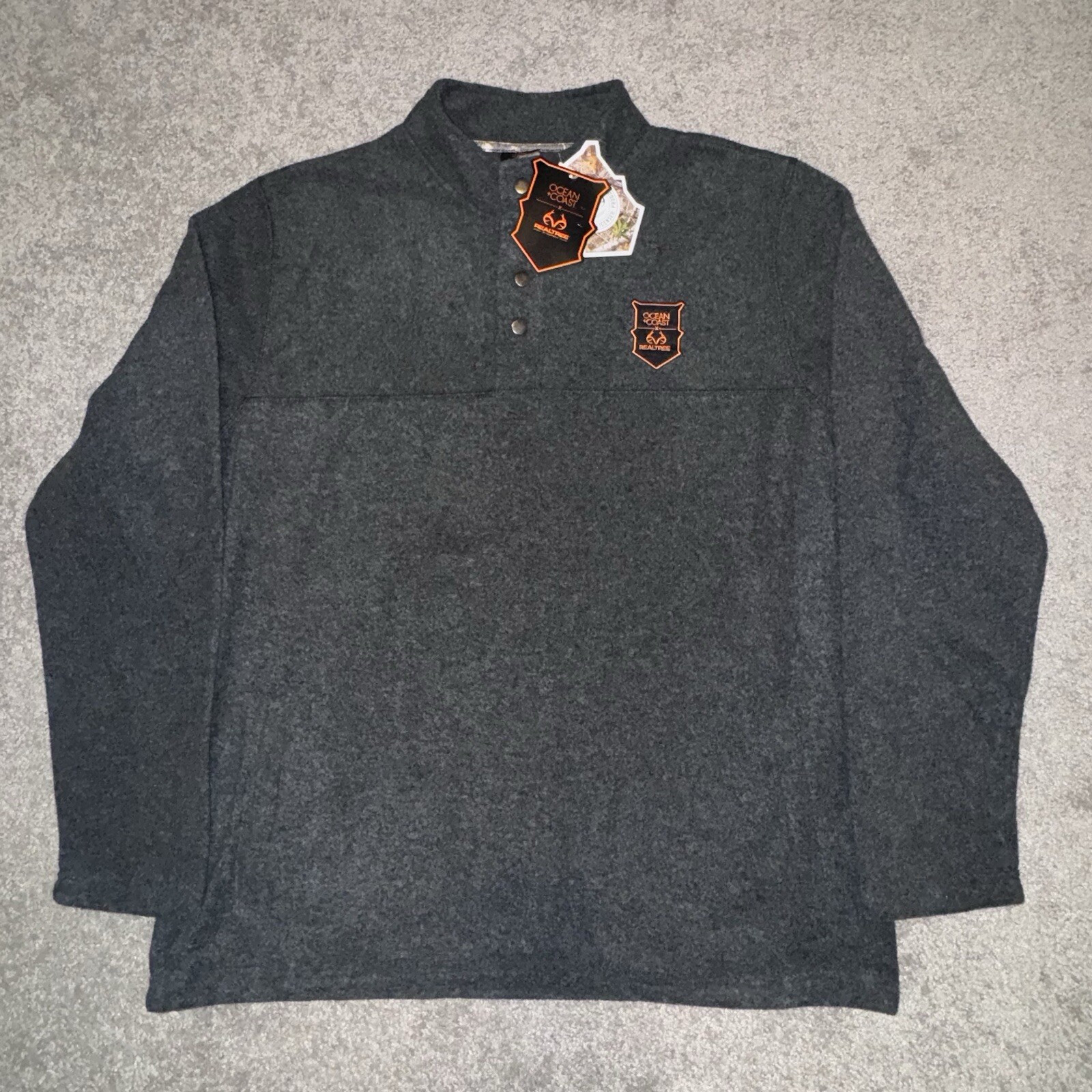 Ocean Coast Realtree 1/4 Snap Pullover Fleece Mens 2XL Gray Pockets Embroidered gallery