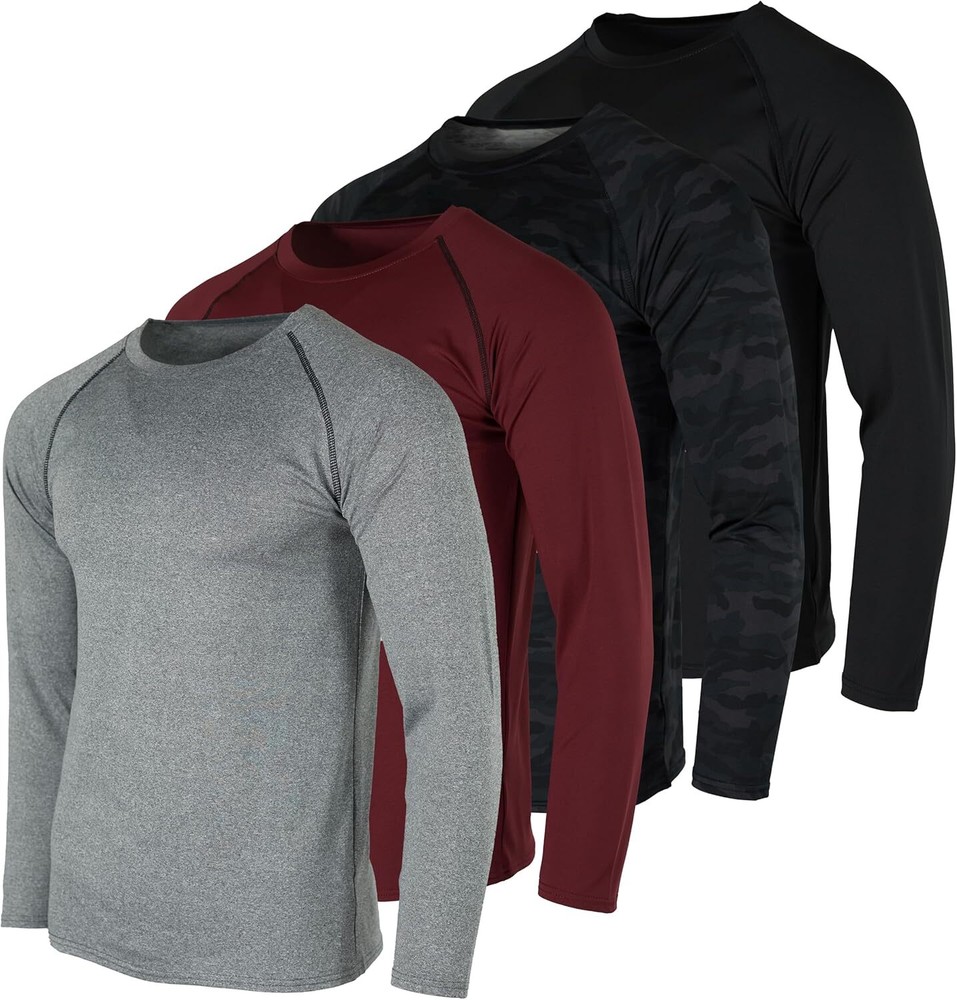 Real Essentials 4 Pack: Men's Compression Long-Sleeve T-Shirt Medium, Set E