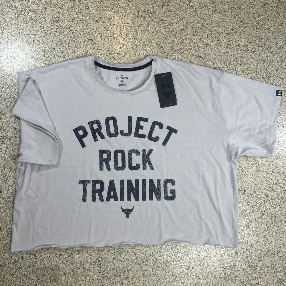 Under Armour Project Rock Men's T-Shirt 2XL Heavyweight Training Cutoff Gym Gray