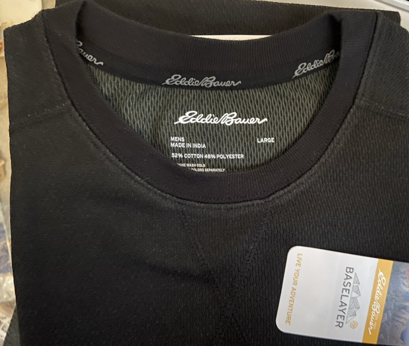 Eddie Bauer Heavyweight Doubleknit Thermal Crew Top Shirt Black L Retail $40 gallery