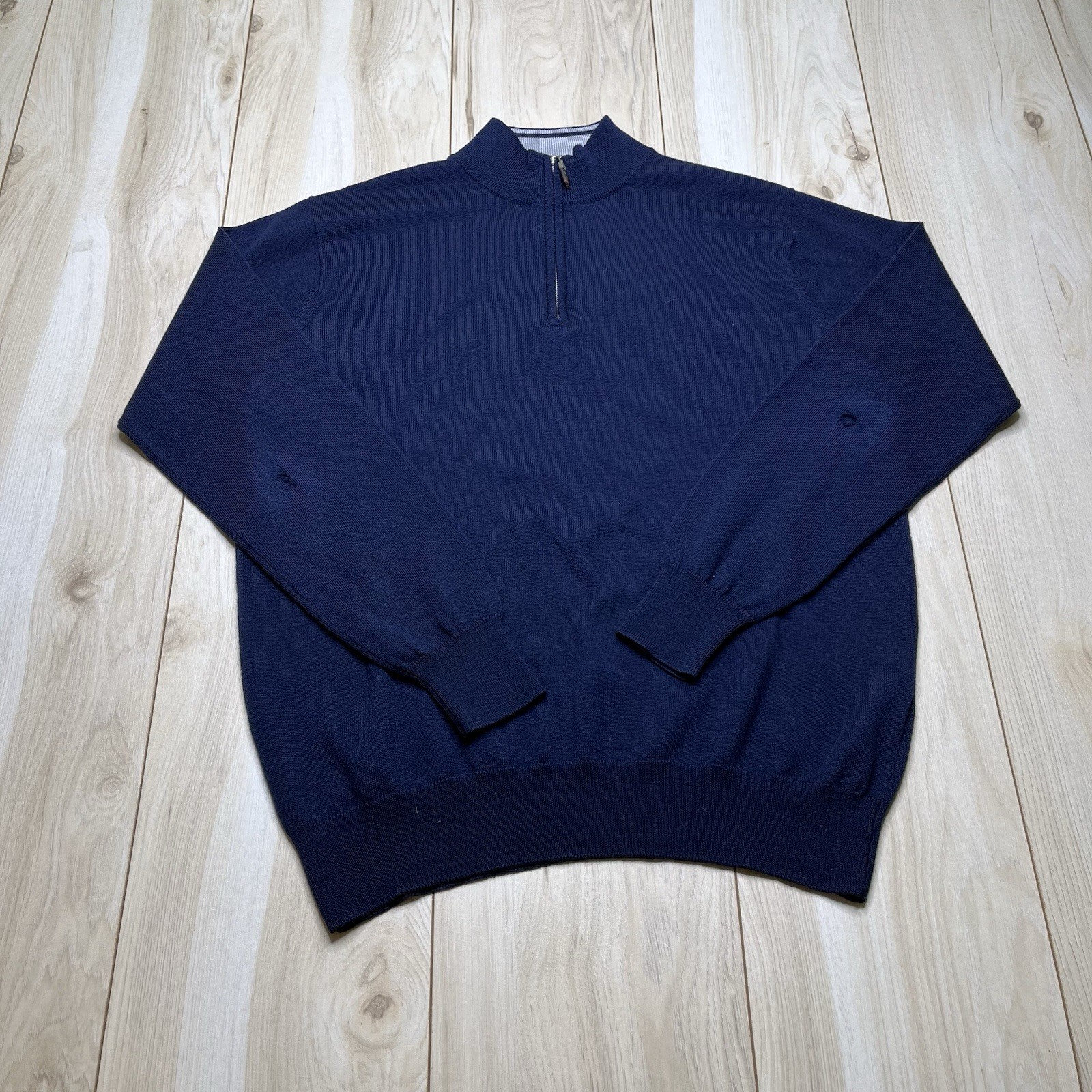 PETER MILLAR 1/4 Zip Pullover Sweater Silk Cashmere Blend Blue Men Sz Medium gallery