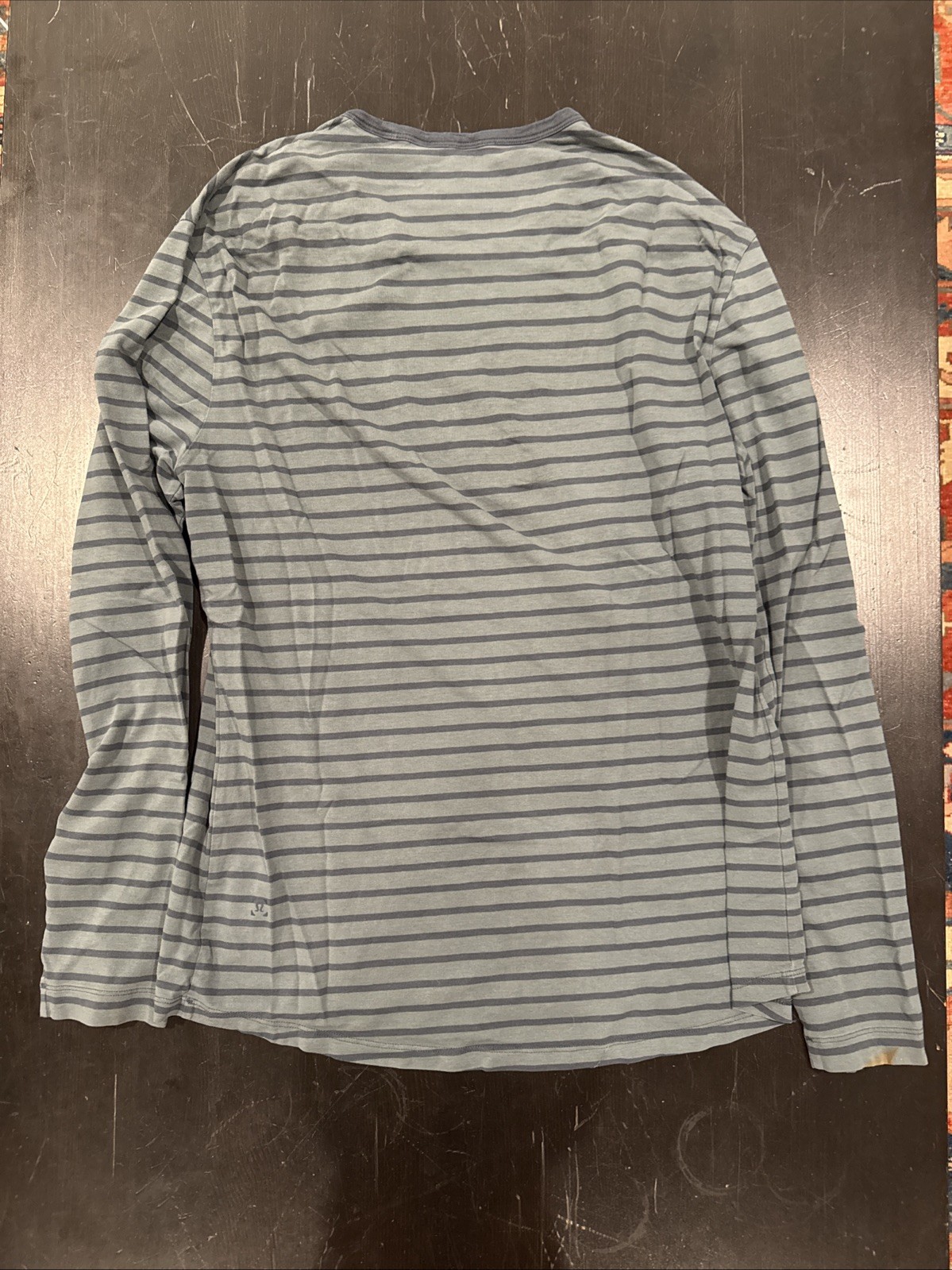 Men’s Lululemon 5 Year Basic Tee Long Sleeve Green And Blue Stripe Size L gallery