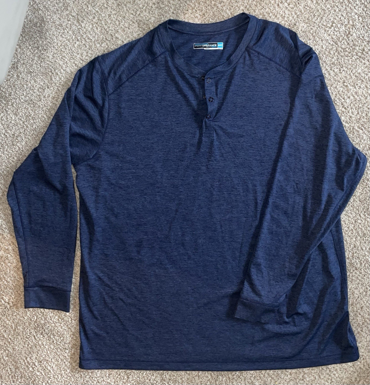 Roundtree & Yorke Performance 2XT Blue Henley Long Sleeve Shirt gallery