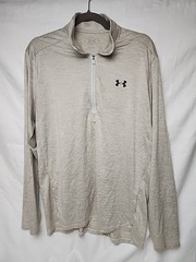 Under Armour Tech 1/4 Zip Training Pullover Mens Medium Beige Stripe Long Sleeve