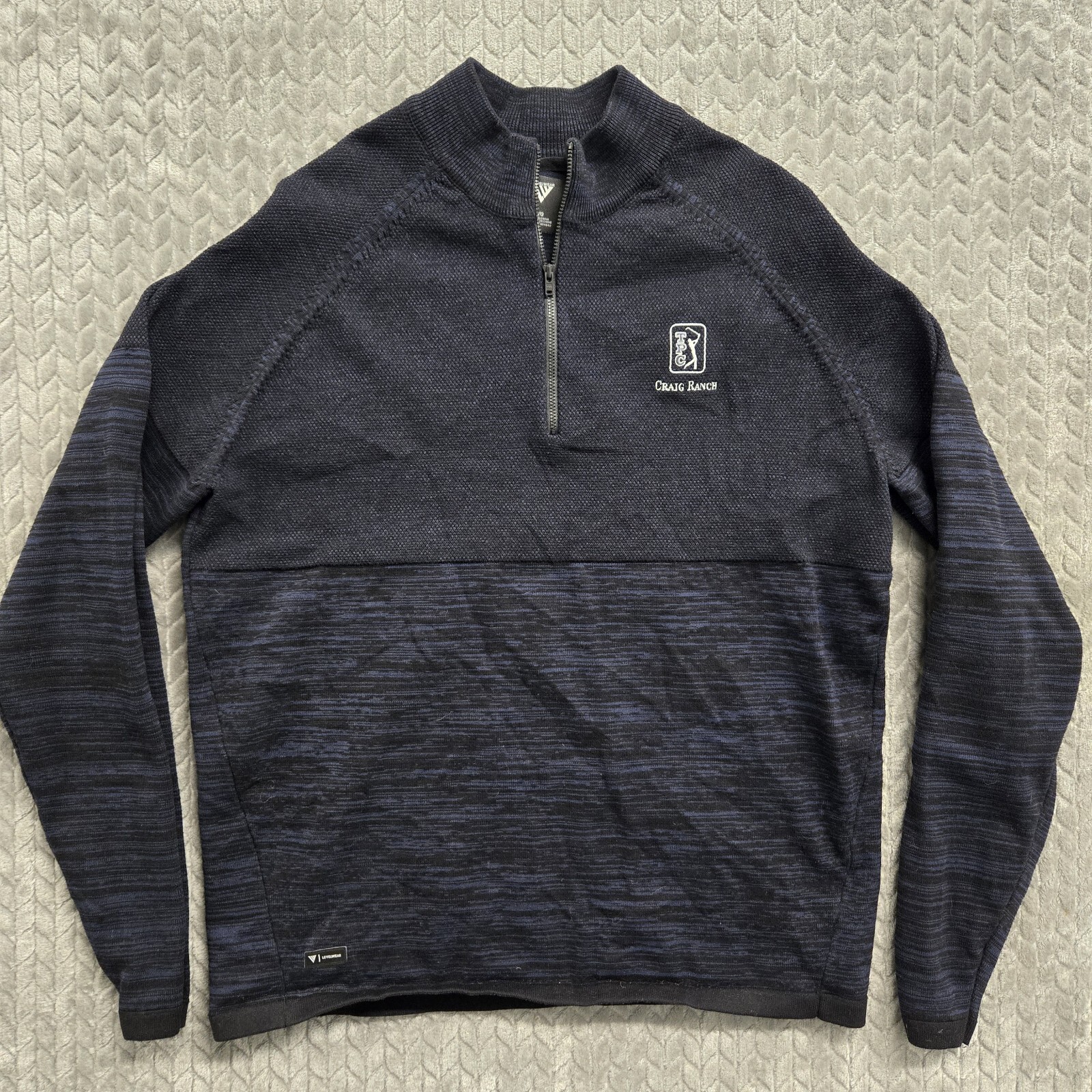 LevelWear Blue Black Sweater Size Large Golf ¼ Zip Warm Thermal Knit Top TPC gallery