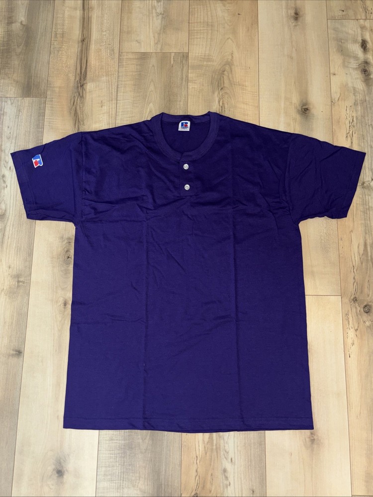 Men’s Russell Athletic 50/50 Purple 2 Button Henley Tee Adult Large