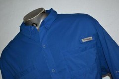 31023-a Mens Columbia PFG Fishing Shirt Size 2XL Blue Polyester