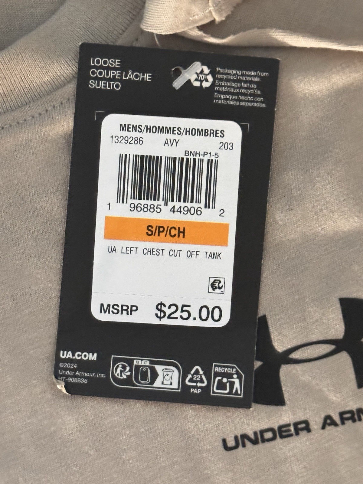 NWT Men’s Size S Under Armour Left Chest Cut Off Tank Top Shirt 1329286-203 $25 gallery