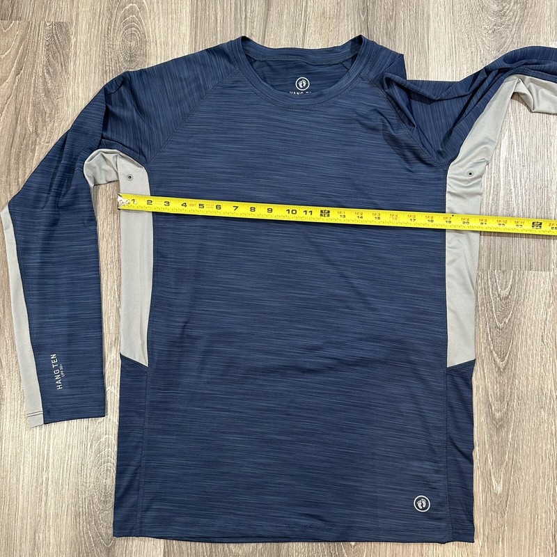 Hang Ten Sun Shirt Mens Medium Crew Neck UPF 50+ Long Sleeve Navy Grey Stretch gallery