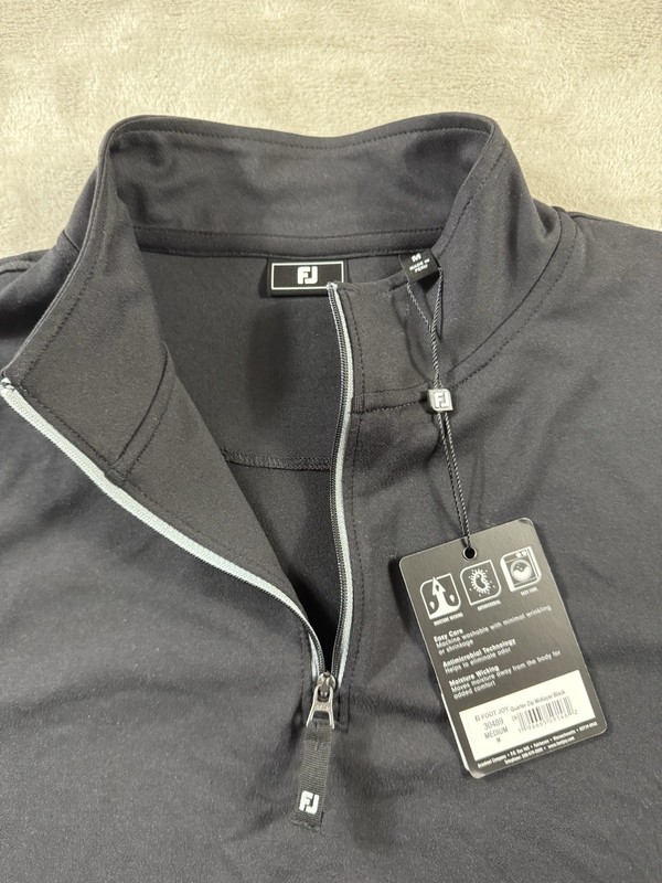 Footjoy Black Mid Layer Mens Medium Quarter Zip Pullover Performance Golf NWT* gallery